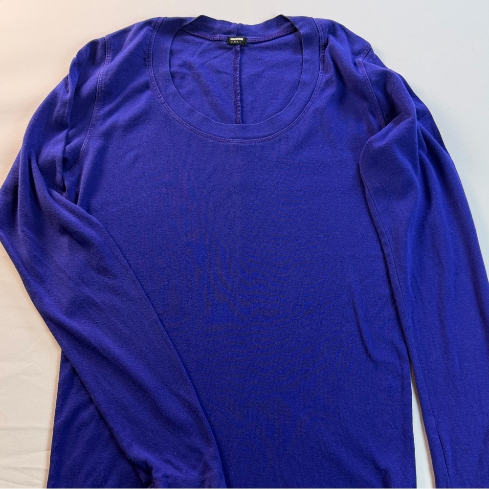 Monrow Classic Long Sleeve Scoop Neck Deep Purple Top